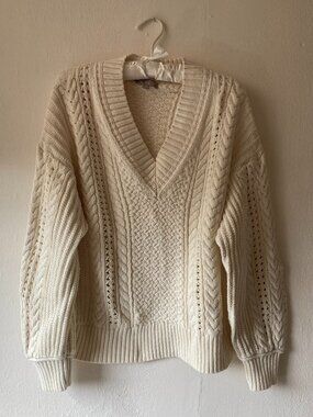 Banana Republic Ivory Cotton Cable-knit Sweater, M